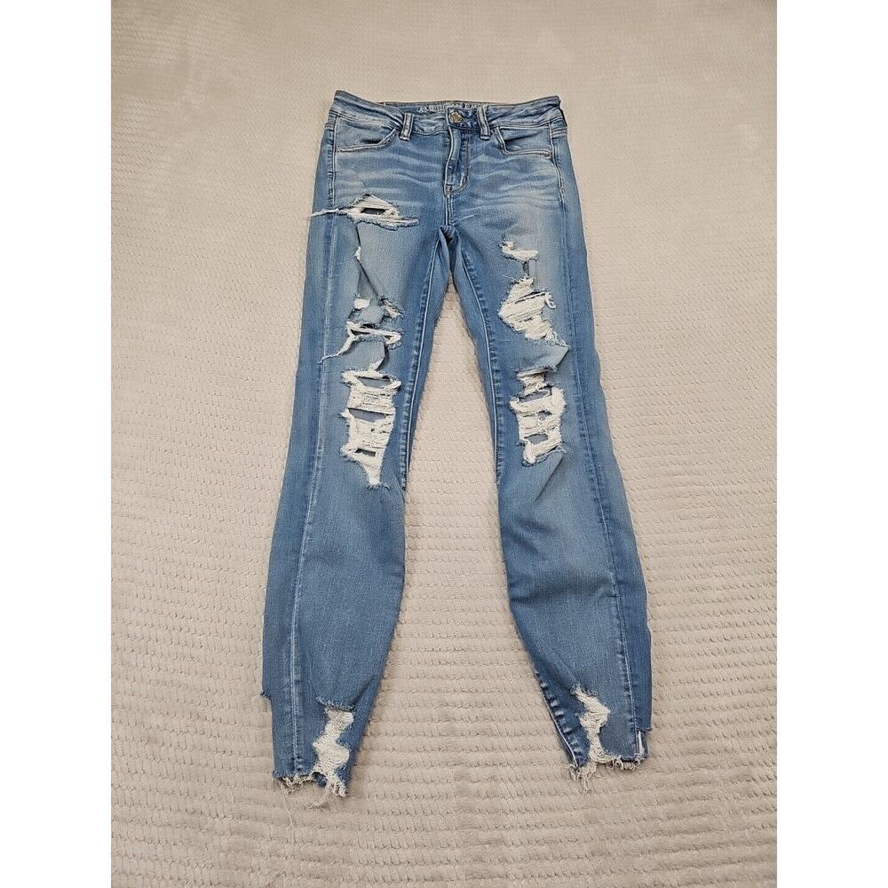 American Eagle Jeans Womens 4 Regular Hi Rise Jegging Super Stretch X Distressed